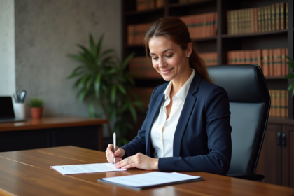 Avocate irlandaise au bureau à Dublin en train de revoir des documents