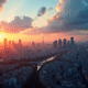 Ciel de Paris au lever du soleil avec La Defense en arrière-plan