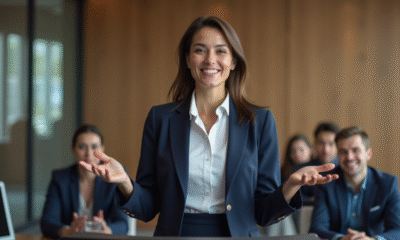 Femme confiante en présentation professionnelle en entreprise