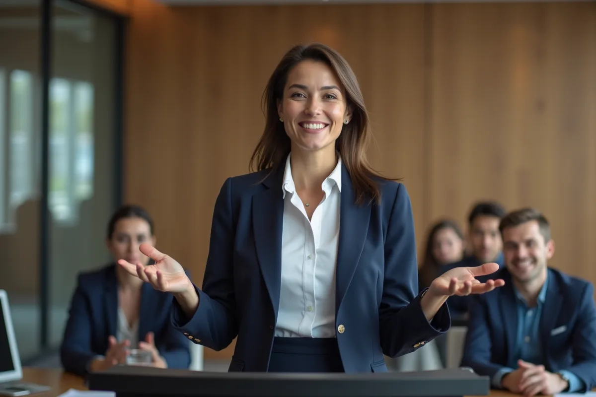 Femme confiante en présentation professionnelle en entreprise