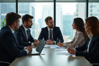 Groupe de professionnels en réunion d'affaires modernes