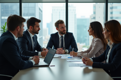 Groupe de professionnels en réunion d'affaires modernes