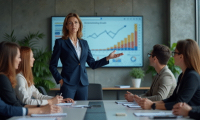 Femme d'affaires confiante en réunion stratégique