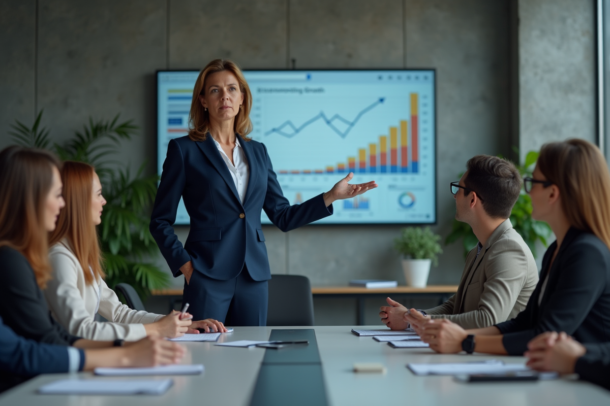 Femme d'affaires confiante en réunion stratégique