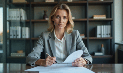 Femme d'affaires en réunion de travail avec document circulaire