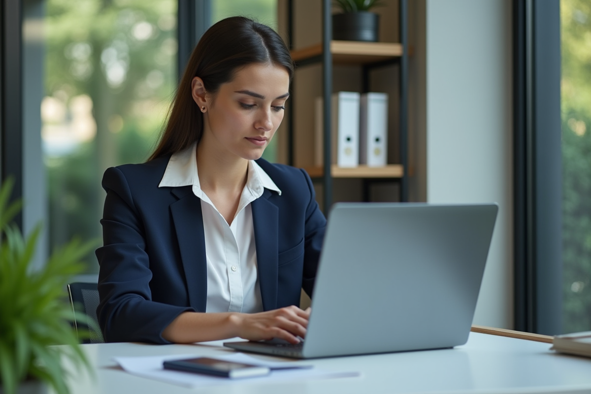 Femme professionnelle utilisant l'extranet CIVC au bureau
