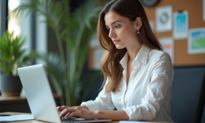 Femme d'affaires travaillant sur son ordinateur portable dans un bureau moderne