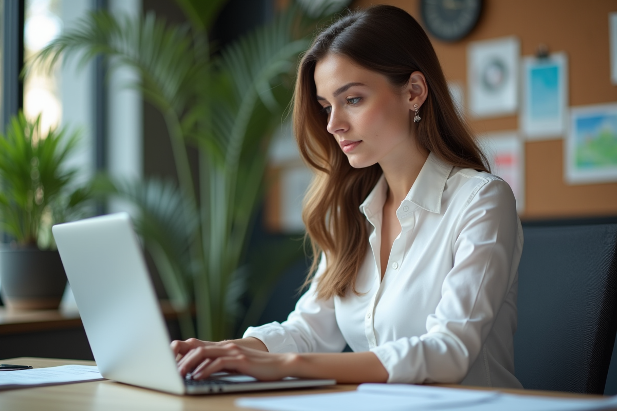 Femme d'affaires travaillant sur son ordinateur portable dans un bureau moderne