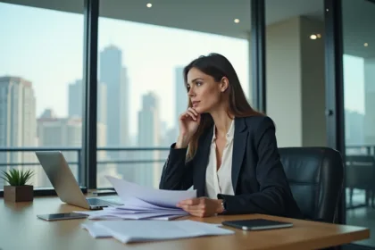 Femme en bureau moderne travaillant à un bureau