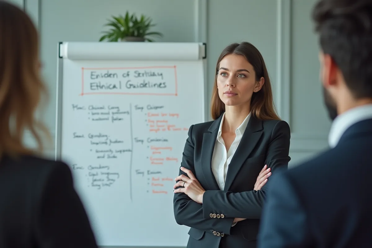 Femme confiante présentant des consignes éthiques en réunion