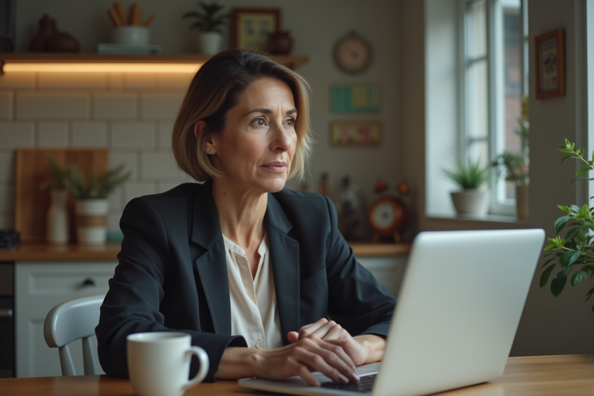 Femme en intérieur consulte un site d