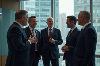 Groupe de businessmen en réunion dans un bureau moderne