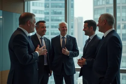 Groupe de businessmen en réunion dans un bureau moderne