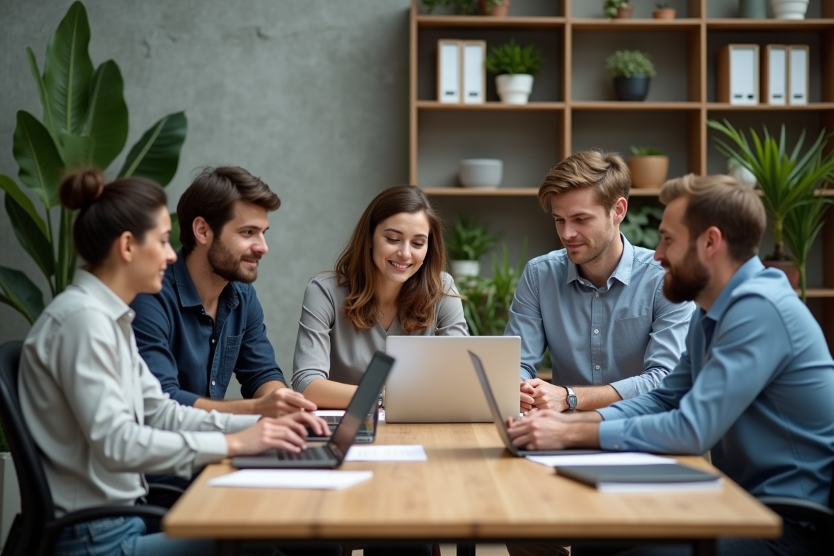 Groupe de professionnels en réunion dans un bureau moderne