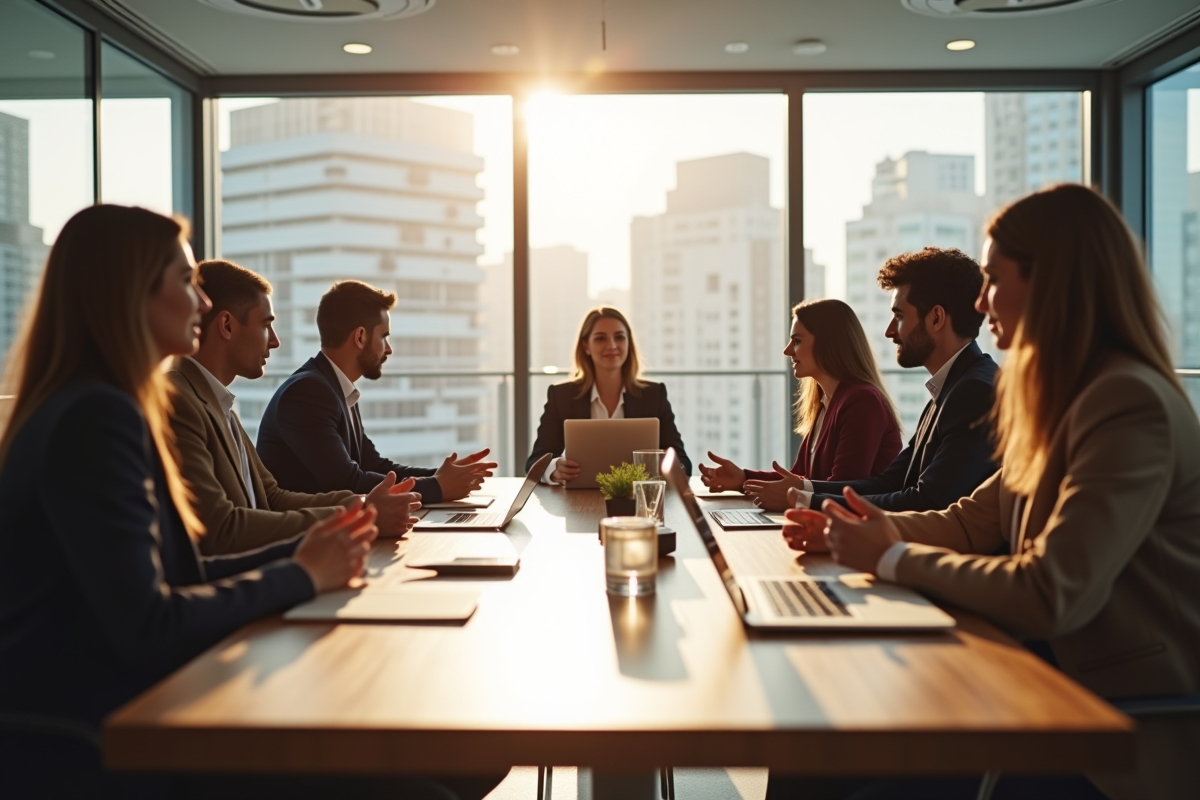 Groupe de jeunes professionnels dans un bureau lumineux