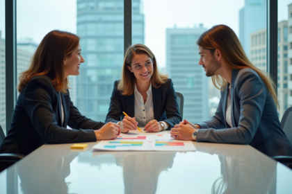 Groupe de jeunes professionnels en réunion d'équipe