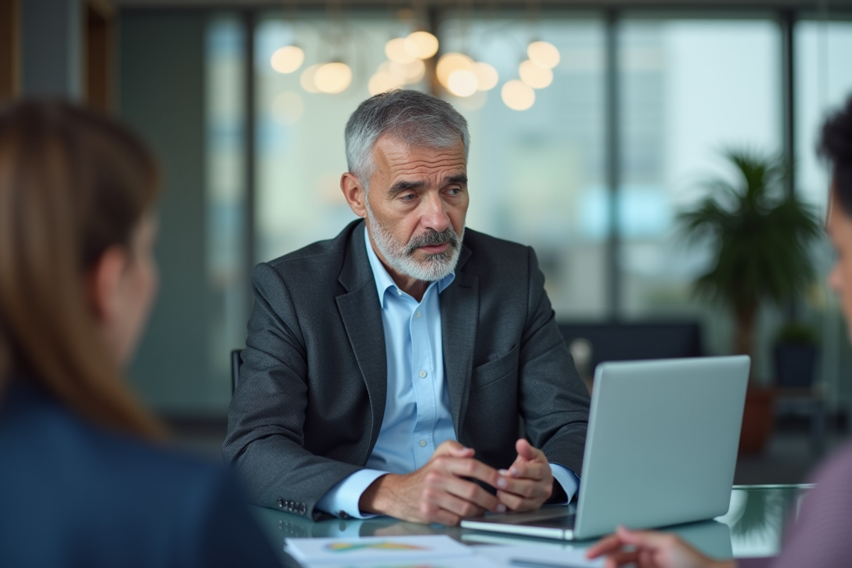 Homme expliquant un diaporama lors d