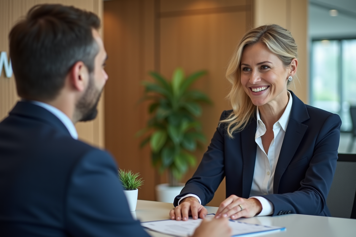 Représentante service client aidant un client dans un bureau